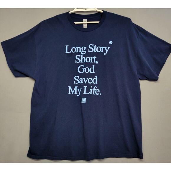 Unbranded Other - Long Story Short, God Saved My Life T-shirt Mens 2XL Blue Graphic Short Sleeves